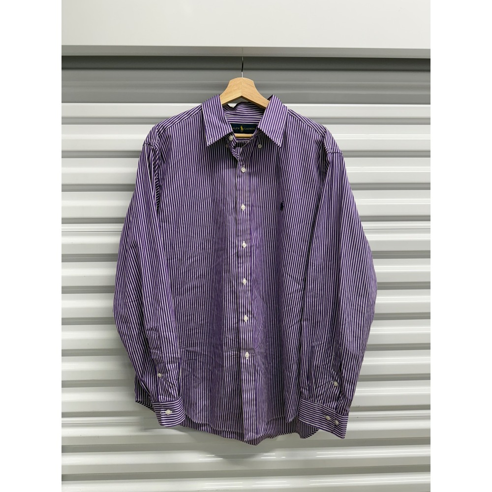 Ralph Lauren Mens Purple White Striped Button‎ Down Shirt L/XL Long Sleeve